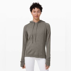 Lululemon Sit in Lotus Hoodie Sweater 100% Merino Wool Grey Sage Size Small